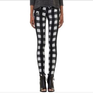 Rag & Bone Black & White Buffalo Check Skinny Pants with Zippers at Hem